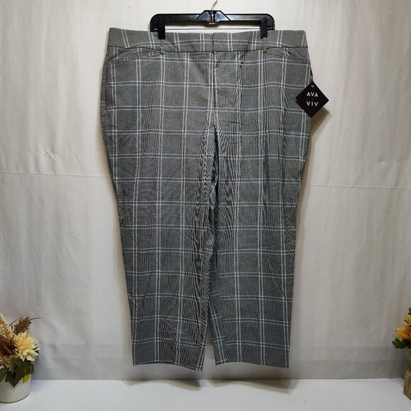 Ava & Viv Plaid Ankle Pant Mid-Rise Comfort Waist Stretch 22W Fitted Hip & Thigh - Picture 1 of 11